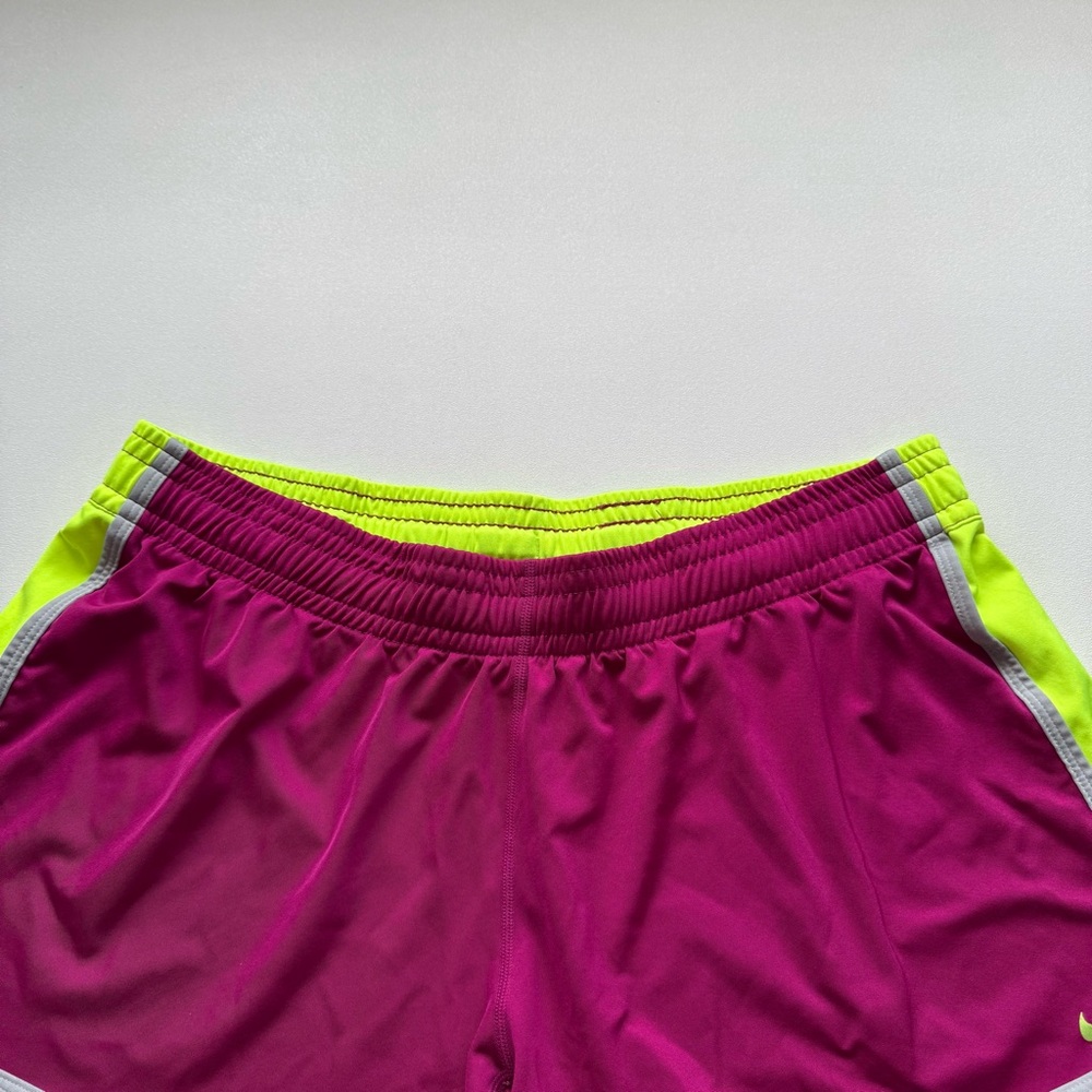 Nike Dri Fit Purple Fluorescent Yellow Running Shorts Womens Size Large - Picture 4 of 9
